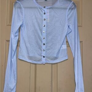 Women's Sheer Blue Button-Up Top
